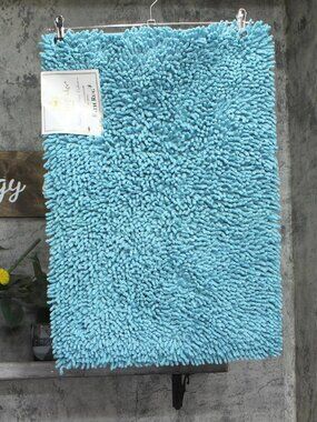 NWT Knights Bridge Shaggy 100% Soft Plush Cotton Bath Rug Aqua Blue 17x24